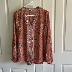 Bohemian Floral V-Neck Blouse - Mauve & Brown